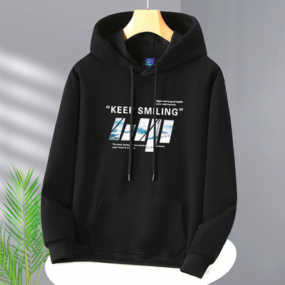 春秋潮牌宽松连帽卫衣男冬季加绒加厚青少年高中学生重磅帽衫外套