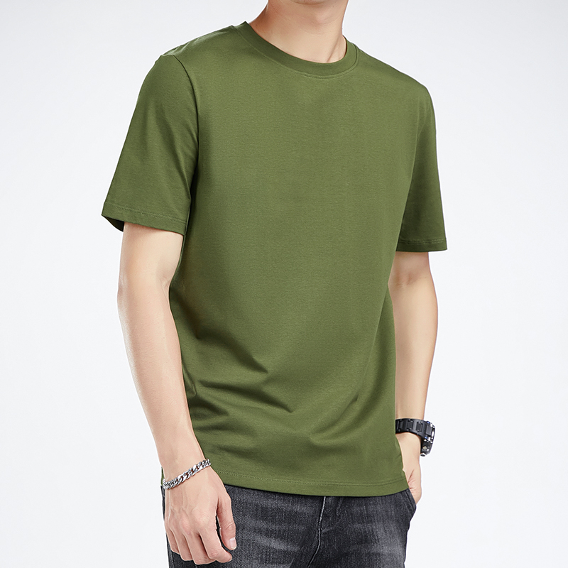 军绿色短袖T恤男士春夏季薄款2025新款舒适百搭圆领上衣男装潮