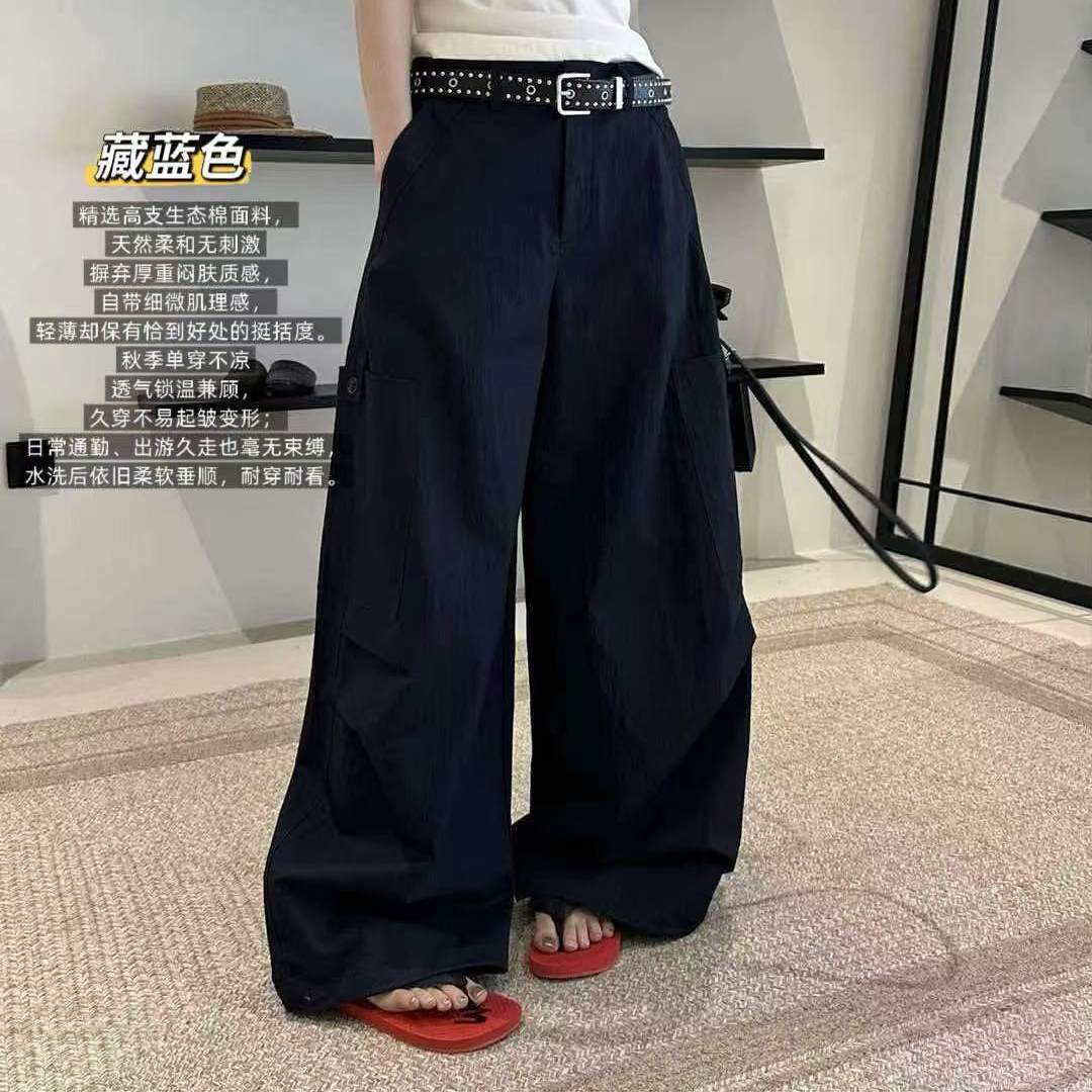 003时尚早秋新款藏蓝色工装裤女休闲裤可抽绳拖地裤女洋气宽松bf