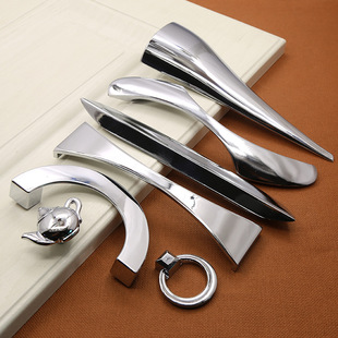 现代亮铬锌合金拉手抽屉衣柜橱柜加厚加长亮光银色把手工厂直销