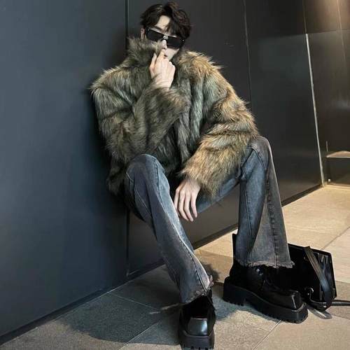 冬季美潮环保皮草夹克男士设计感小众痞帅炸街毛毛外套2024新款潮