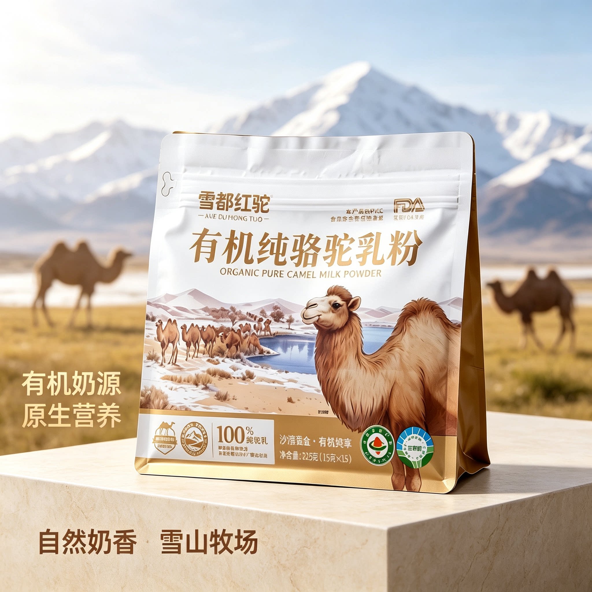 雪都红驼有机纯骆驼奶粉新疆阿勒泰原生营养袋装骆驼奶粉便携条装