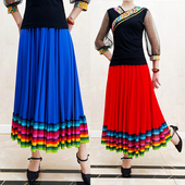 广场舞大摆裙跳舞上衣夏季 藏族舞表演出民族舞中长裙红色长款 裙子