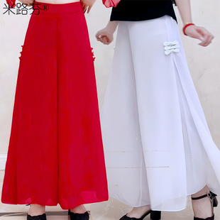 百搭广场舞裤高腰裙裤阔腿裤春夏垂感古典舞飘逸跳舞雪纺休闲