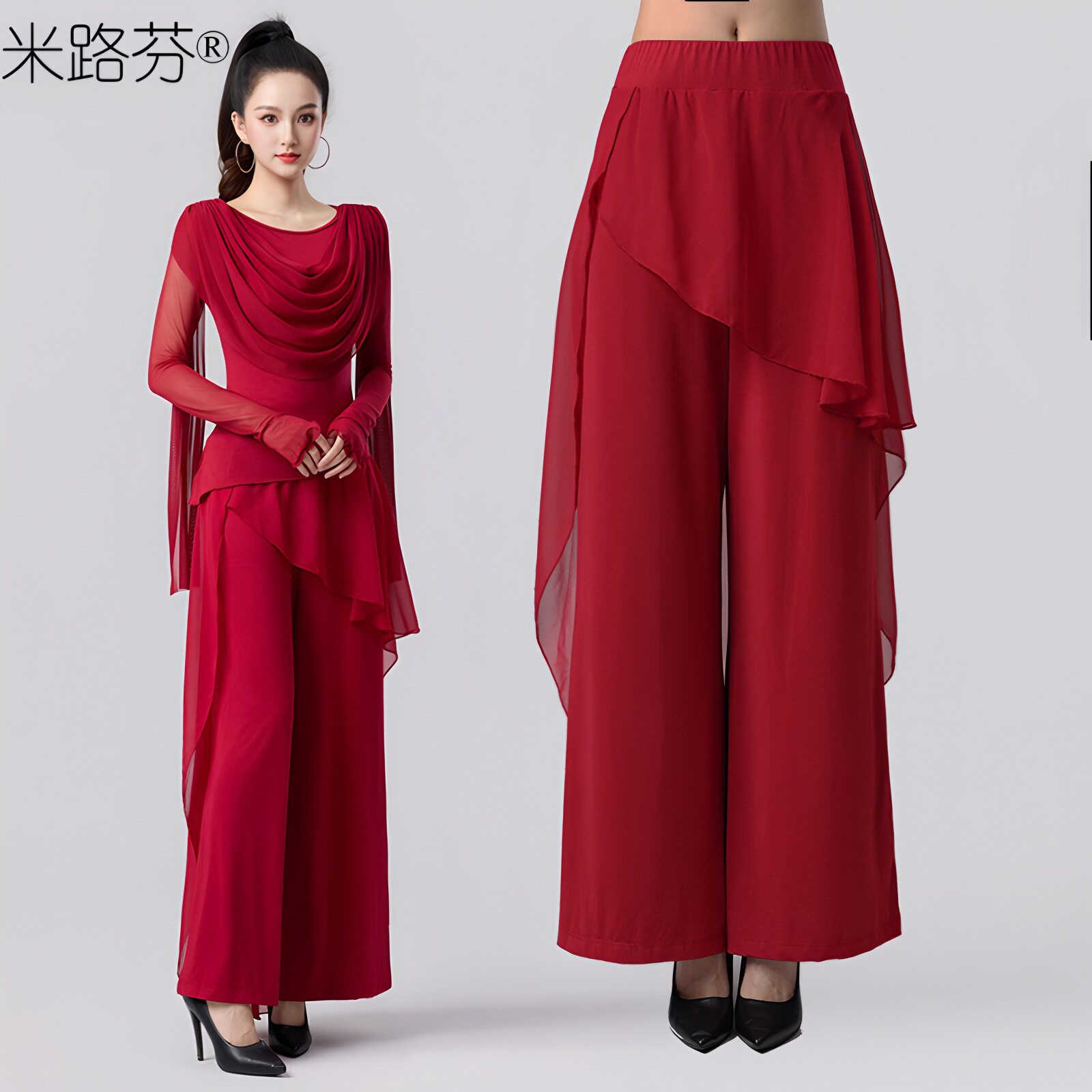 中国舞练功女舞蹈裤舞蹈服古典舞不规则裙裤阔腿裤雪纺现代舞长裤