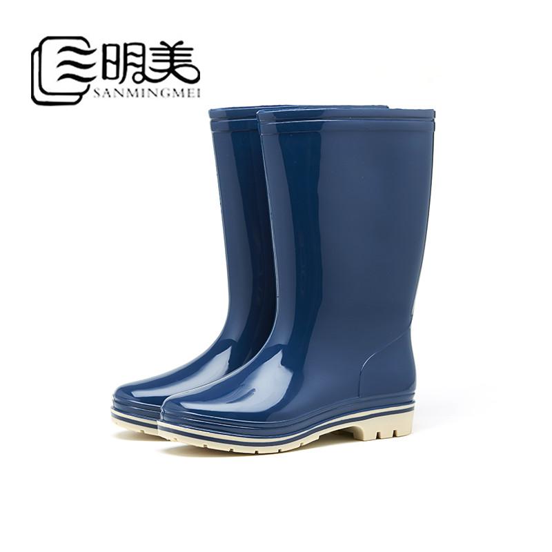 三明美女士加绒高筒长筒防水雨鞋图片