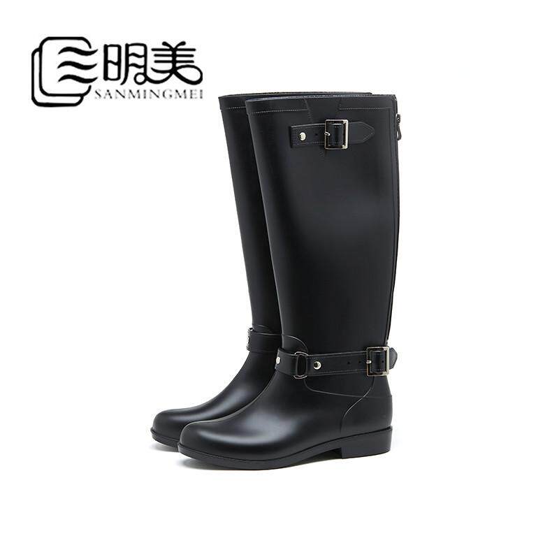 三明美气派女士拉链雨靴长筒高筒防滑雨鞋马丁靴机车靴水鞋89519