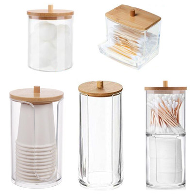 Acrylic Storage Box Bathroom Jar Makeup Organizer Cotton Rou