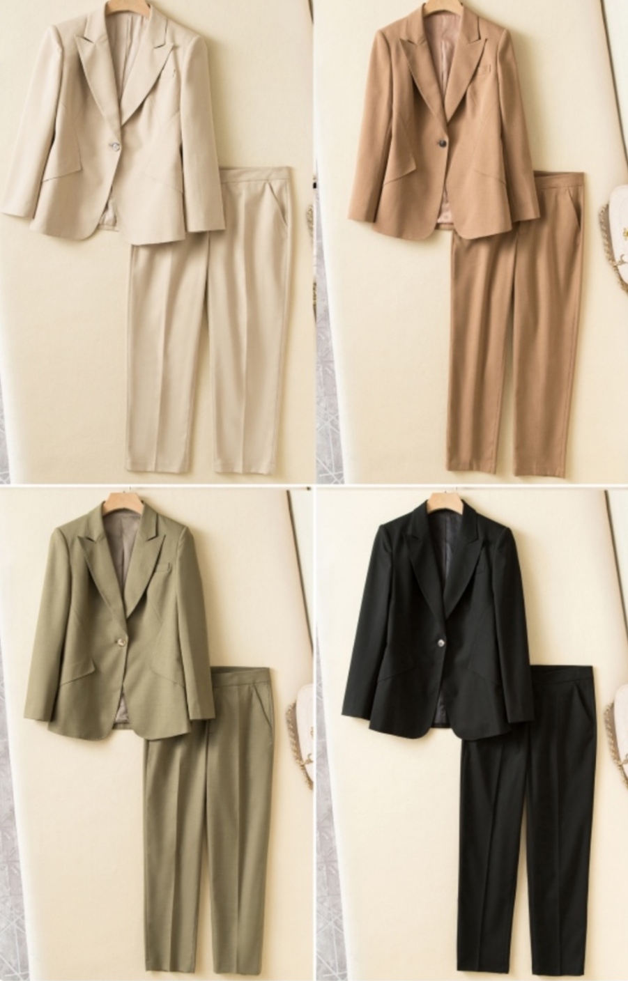 女装时尚圆角V领套装女西装外套+裤子两件套职业装一粒扣西服套装