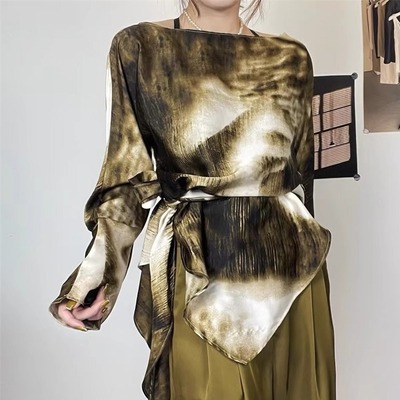 秋季新款时尚气质缎面衬衫