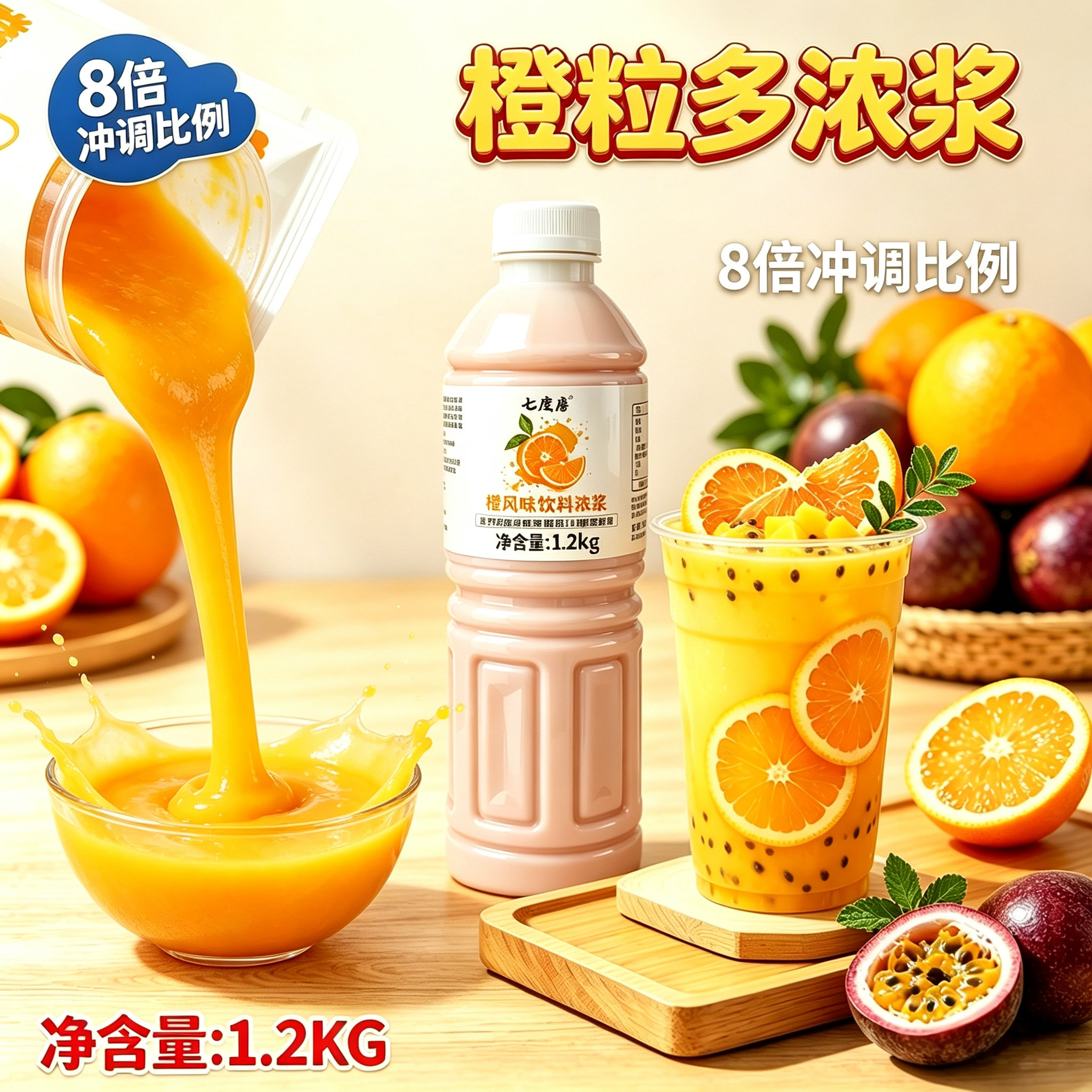 惠尚饮橙粒多果汁浓缩橙汁饮料浓浆水果茶奶茶专用商用批发1.2kg