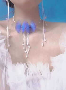 古风汉服双鱼线珍珠蝴蝶花项链项圈甜美软妹子萝莉仙女裙服饰配饰