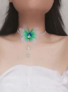 清新脱俗荷叶色蝴蝶手花小众款仙女裙配饰品轻盈灵动飘逸丝带绑带