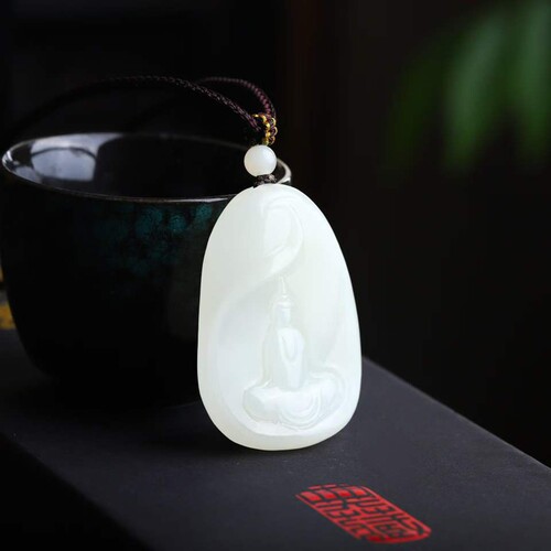 天然新疆和田玉玉器工厂店青海料羊脂级白玉无相观音吊坠玉石挂件