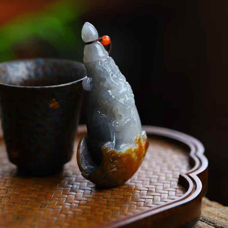 玉器工艺品天然新疆和田玉青花籽料俏皮色龙头@鼻烟壶手把件男款