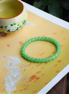 天然新疆和田玉玉器工厂店和田玉碧玉老料果绿色老型珠@手串手饰