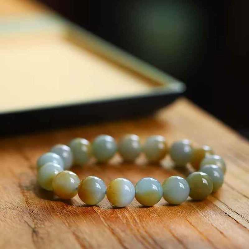 玉器工艺品天然新疆和田玉且末料老料飘糖色圆珠手串男女手串附证