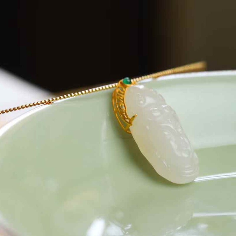 玉器工艺品天然新疆和田玉青海料老料藕粉色观音套装玉石吊坠送证
