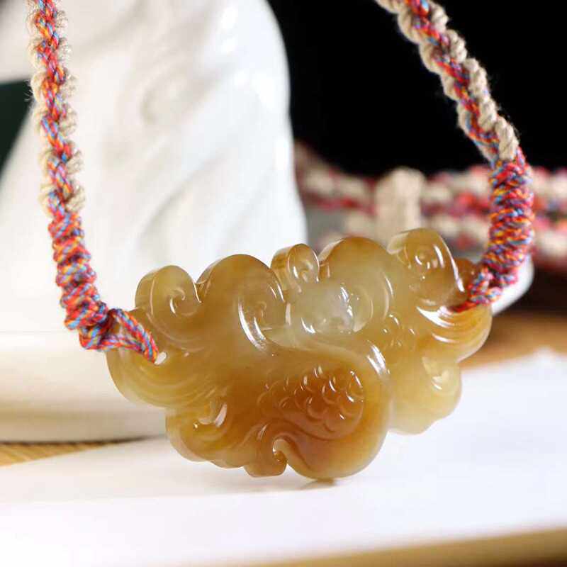 玉器工艺品天然和田玉新疆且末糖料老料凤凰锁骨链女款玉石挂件