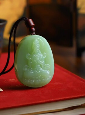 天然新疆和田玉玉器供应链俄料翠色老料工艺品玉石观音吊坠挂件