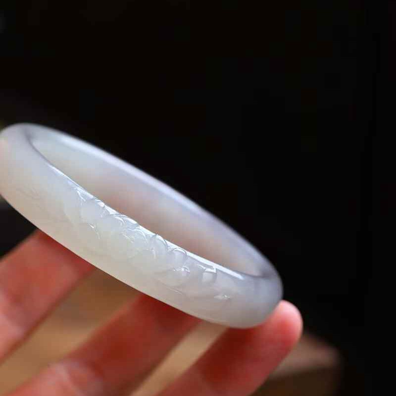 玉器工艺品天然新疆和田玉青海料老料烟紫色莲花镯女士手镯送证书