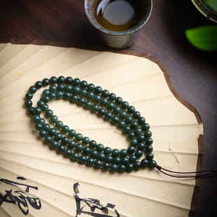 天然新疆和田玉玉器工厂店工艺品和田玉青玉老料108珠链项链带证