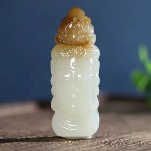 玉器工艺品天然新疆和田玉且末料俏红糖立体观音吊坠男款观音挂件