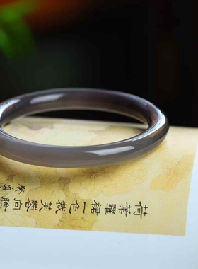 玉器工艺品天然新疆和田玉青海料老料烟紫色圆条镯女款玉石手镯