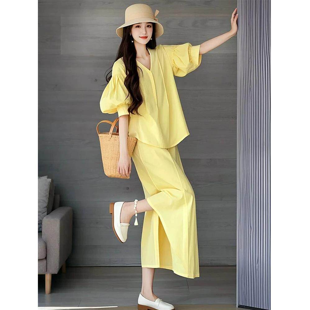 春季穿搭一整套气质韩版高级感绝美漂亮时尚洋气黄色衬衫套装裙女