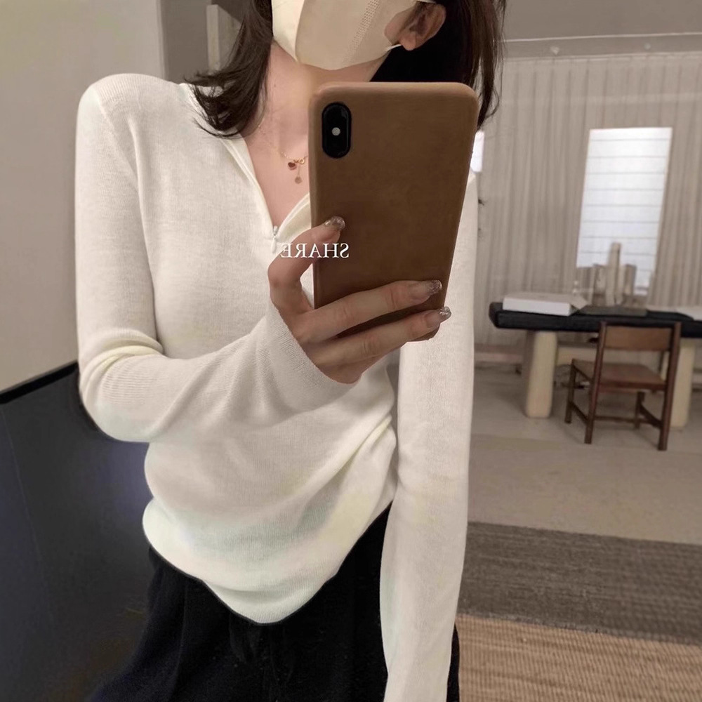 韩系温柔半拉链连帽针织