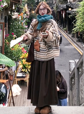 咖色垂感毛呢半身裙女秋冬2025新款高腰显瘦a字中长款慵懒百褶裙