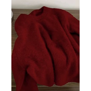 丝光羊毛衫圆领套头针织毛衣女秋冬慵懒风宽松松弛感温柔软糯上衣