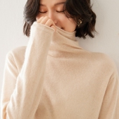 100%纯山羊绒堆堆领毛衣女24新款 工厂直销 显瘦针织打底羊毛衫