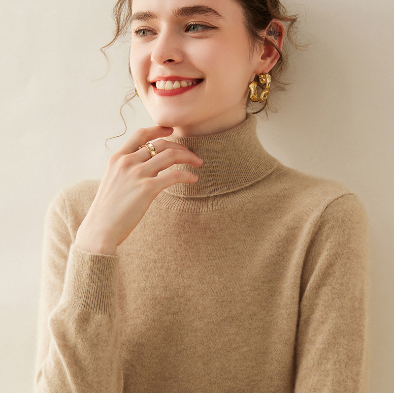 内蒙古100%小山羊绒女士高领针织软糯百搭毛衣秋冬新款打底羊毛衫
