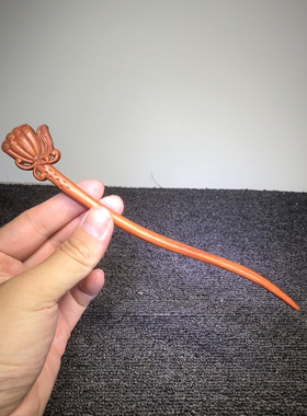 精品印尼紫檀木红檀木木作精雕刻连生贵子发簪簪子发饰配件汉服