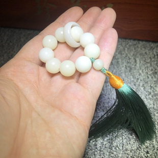 白玉菩提根木作手工车制12mm佛珠手捻小挂件把玩搭配跑环