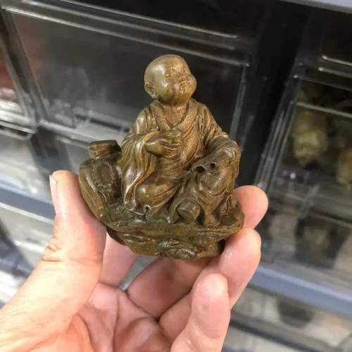 精品绿檀木木作精雕刻小沙弥木雕手把件小摆件文玩工艺品礼品