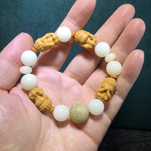 精品白玉菩提素圈手串12mm搭配芭比檀四不佛手串佛珠手链男女款