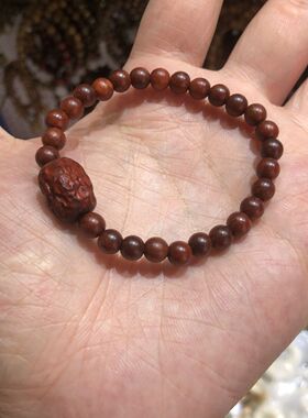精品非洲血檀木木作精雕刻大红枣6mm圆珠单圈手串佛珠手链女士款