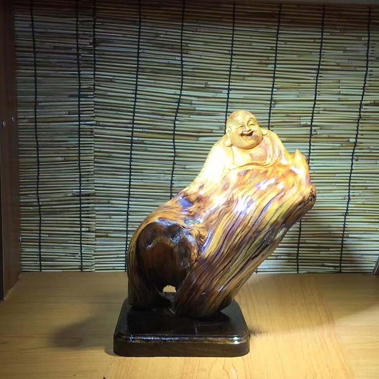 正宗太行陈化料坨坨手工精雕刻招财弥勒摆件一物一拍收藏品