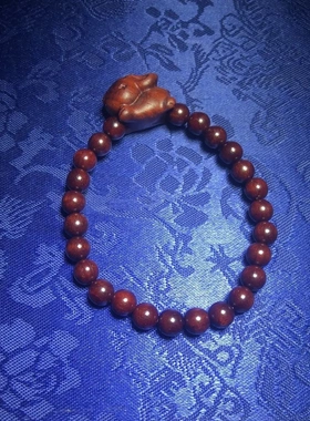 精品非洲紫檀木木作精雕刻小兔子6mm单圈女士款手串佛珠手链文玩