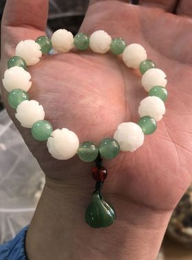 精品菩提子手串佛珠手链南瓜白玉转运莲花单圈女士款小礼品
