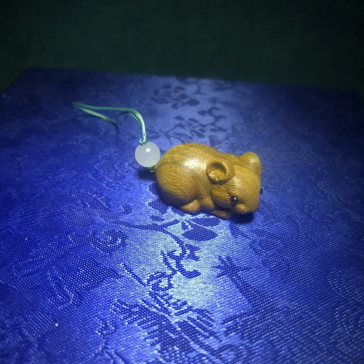 精品绿檀木木作精雕刻生肖鼠木雕挂件手机链包包挂钥匙扣礼