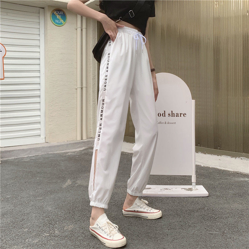 Real price elastic waist drawstring lace up casual pants women's loose slim quick dry pants sports pants