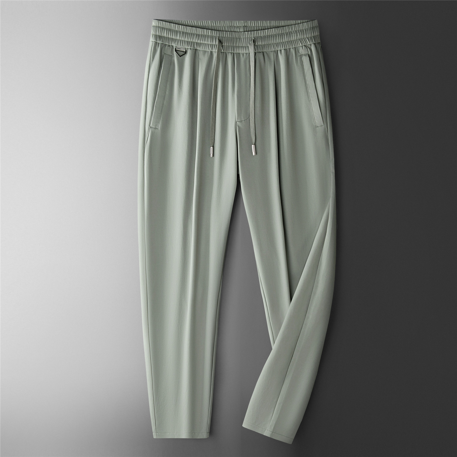 夏季莫代尔男士浅绿冰丝萝卜裤宽松直筒小脚裤高弹力休闲运动裤薄