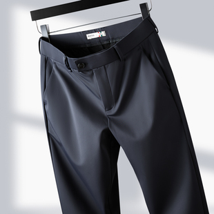 春秋款亮面高弹力商务休闲裤直筒宽松免烫抗皱男士裤子正装长裤厚