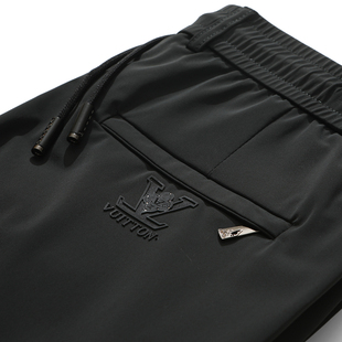 冰丝弹力直筒休闲裤男抽绳松紧腰运动裤宽松中年长裤裤子夏季薄款