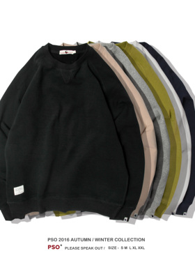 PSO Brand 秋冬潮牌纯色基础款纯棉抓绒套头圆领男女情侣百搭卫衣