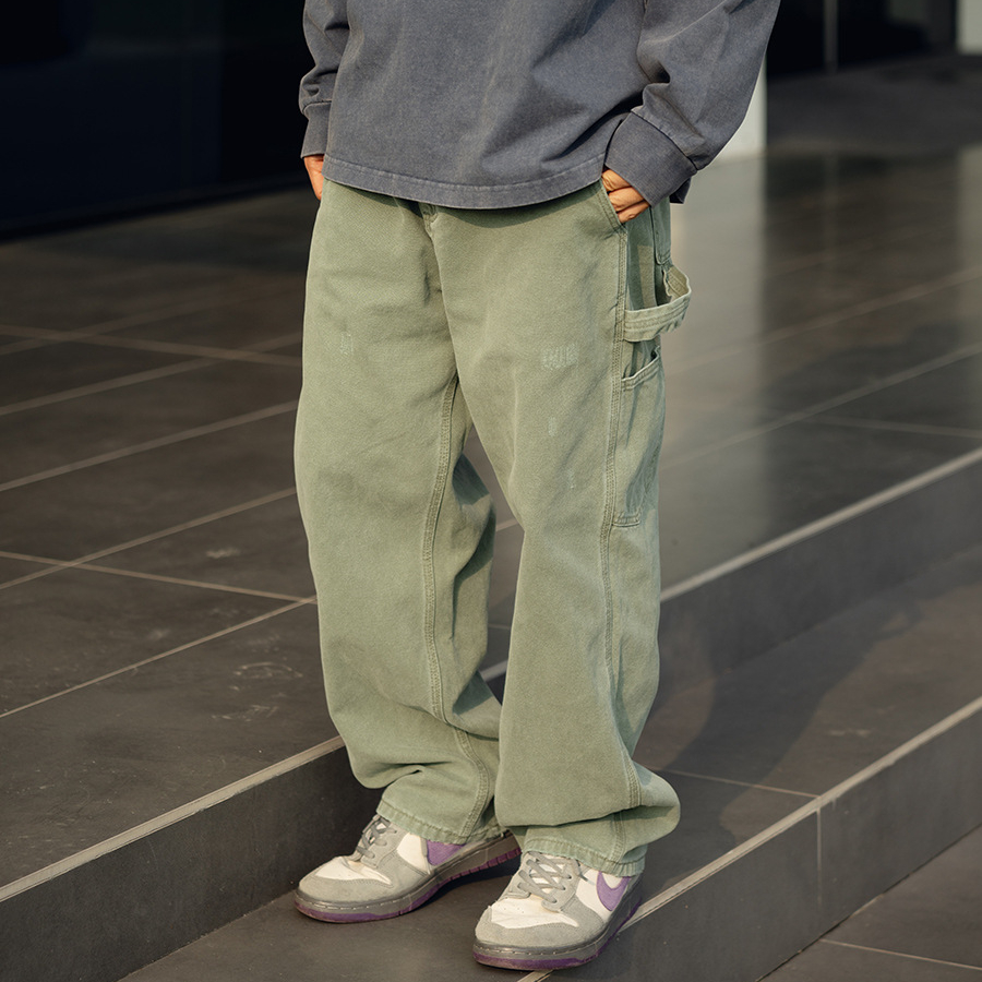 水洗做旧磨破伐木裤日系复古潮牌口袋工装长裤男女宽松直筒休闲裤