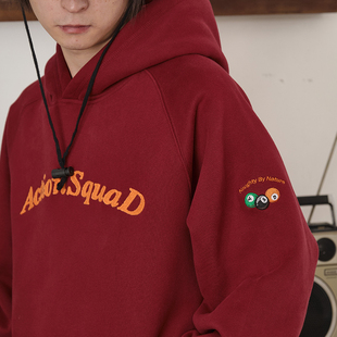 ACTIONS刺绣字母加绒连帽卫衣美式男女情侣休闲宽松百搭帽衫外套